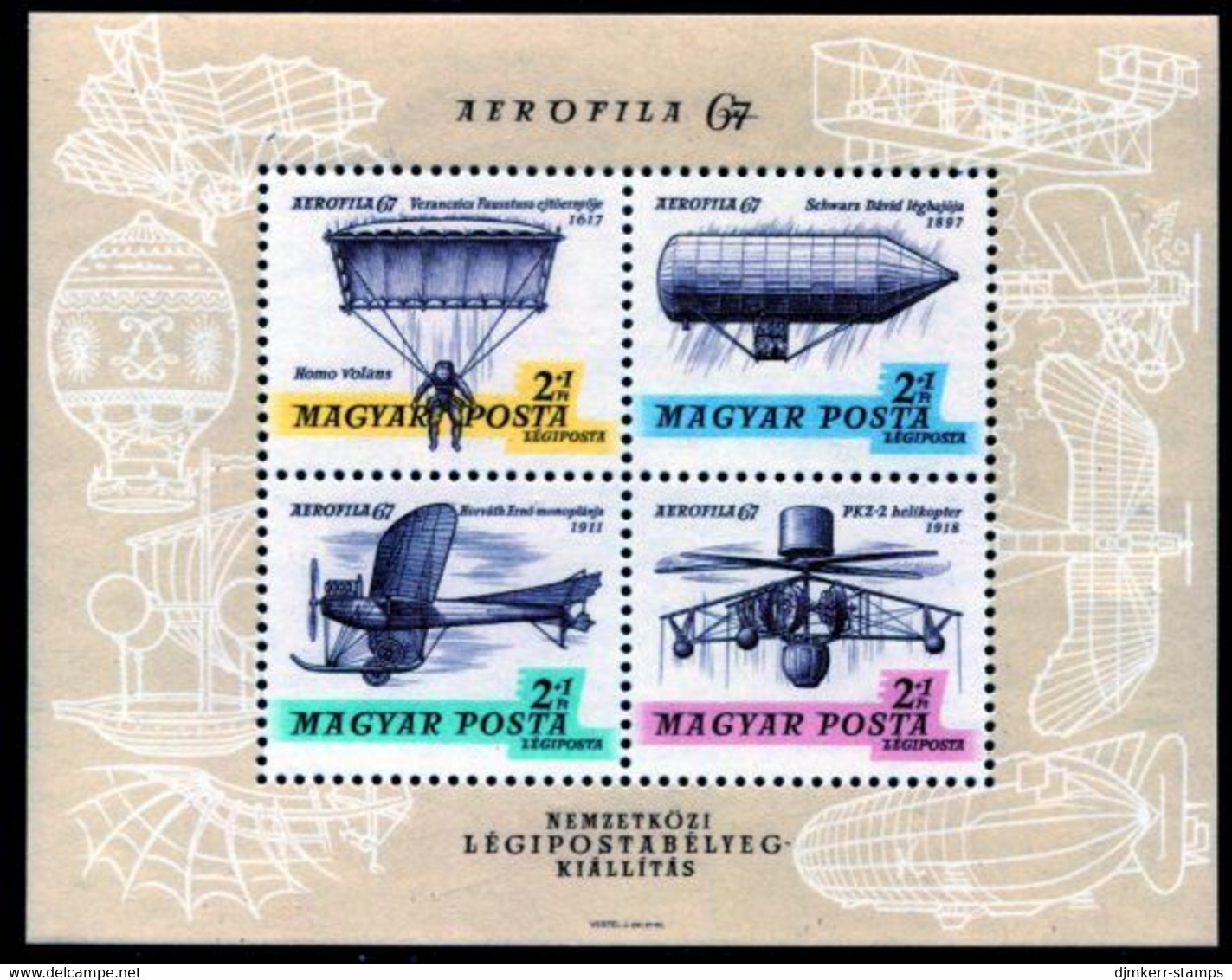 HUNGARY 1967 AEROFILA '67 Exhibition I Block MNH / **.  Michel Block 57 - Unused Stamps