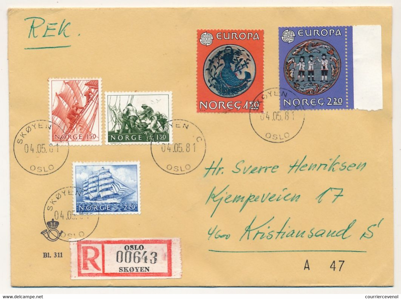 NORVEGE - 2 Env. Affranchies EUROPA 1981 + Affr Compl - Recommandé Et Exprès + 1 FDC Idem - Storia Postale