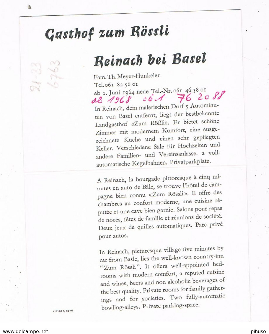 CH-6763   REINACH / BASEL : Gasthof Zum RÖssli - Reinach