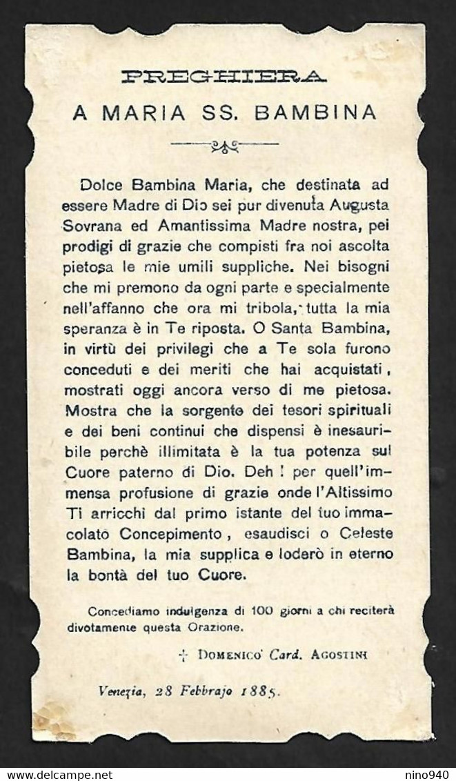 Santino/holycard: MARIA SS. BAMBINA - Milano - E- PR - Cromolitografia  - Mm. 67 X 117 - Religione & Esoterismo