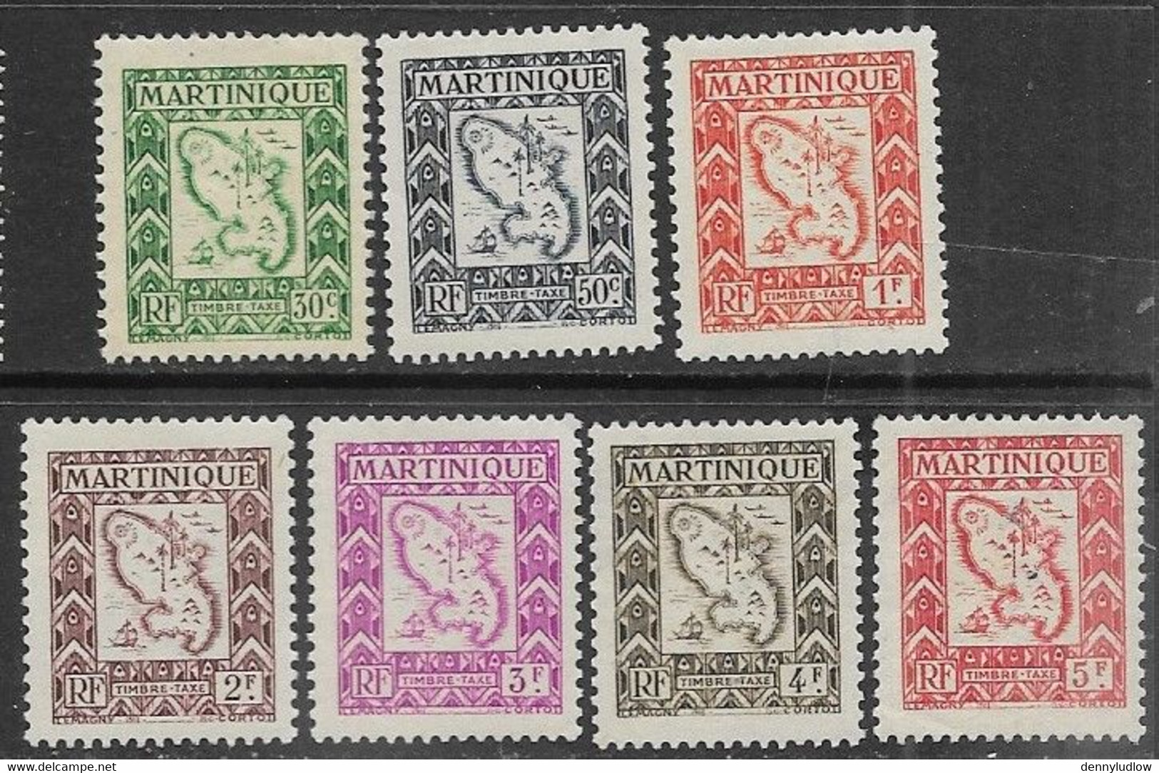 Martinique  1947   Sc#J38-44 Dues To The 5fr   MH  2016 Scott Value $5.60 - Strafport