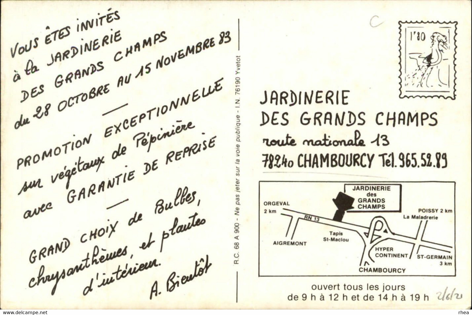 78 - CHAMBOURCY - Carte Pub De La Jardinerie Des Grands Champs, Route Nationale 13 - Chambourcy