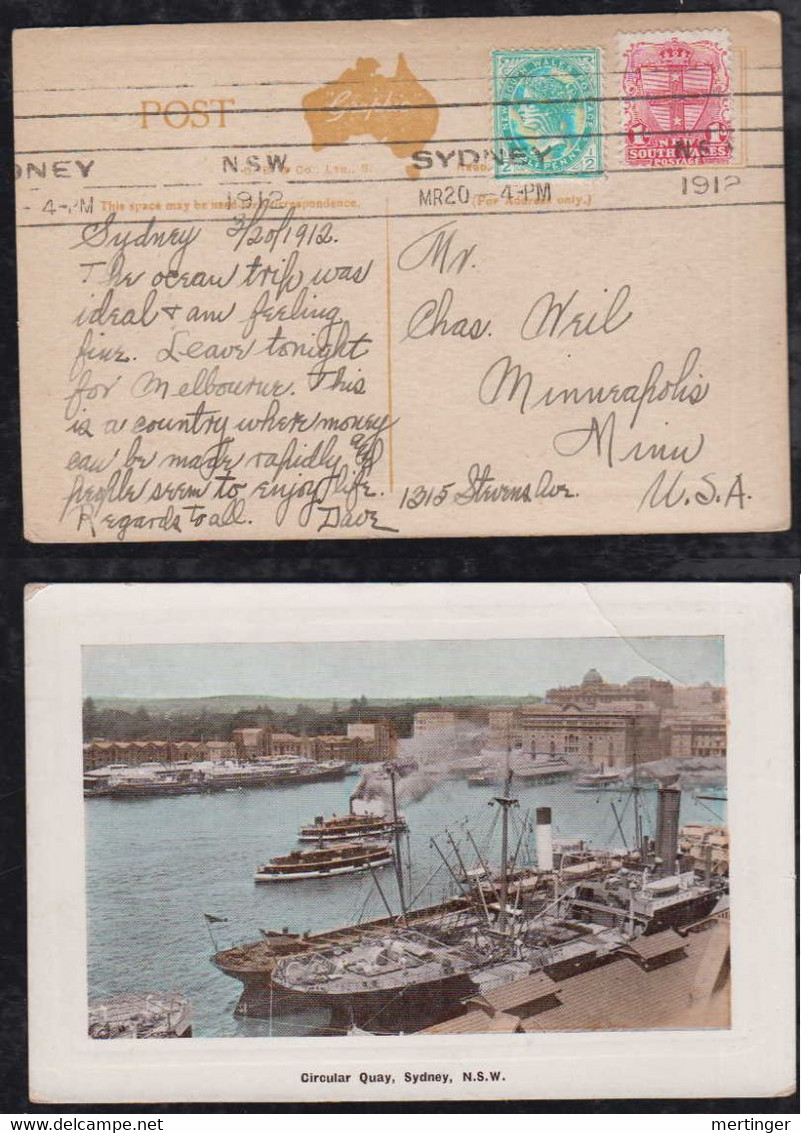 New South Wales Australia 1912 Picture Postcard SYDNEY To MINNEAPOLIS USA Circular Quay - Lettres & Documents