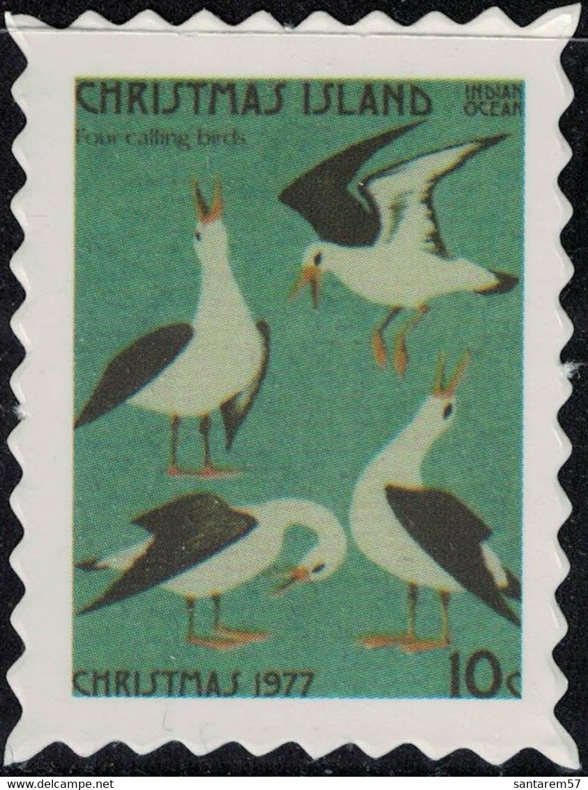Christmas Island Timbre Fictif Autocollant Four Calling Birds Quatre Oiseaux Scrapbooking - Scrapbooking