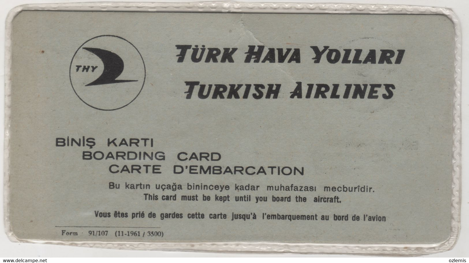 TURKISH AIRLINES BOARDING CARD VERY RARE - Mondo