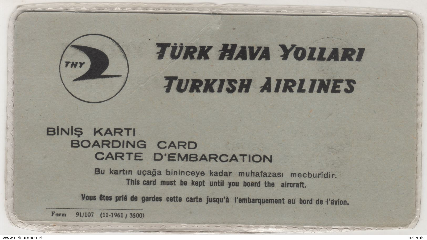 TURKISH AIRLINES BOARDING CARD VERY RARE - Mondo