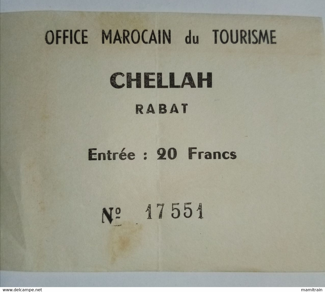 TICKET . MAROC . RABAT . CHELLAH - Biglietti D'ingresso