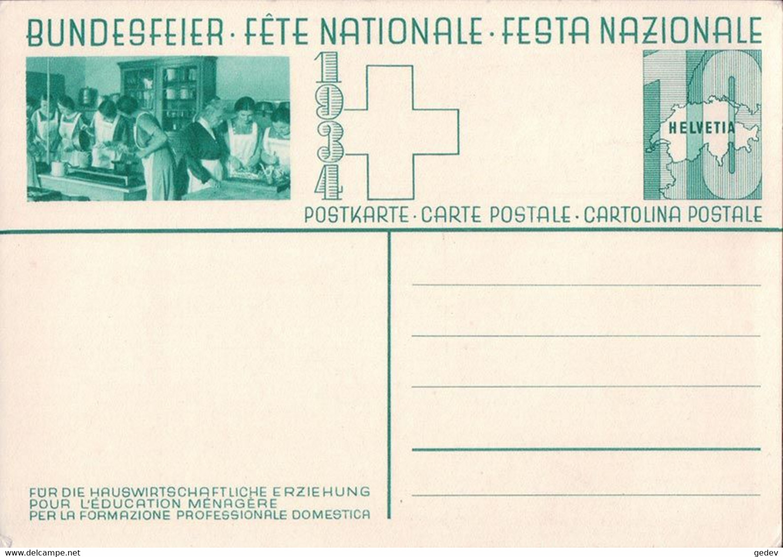 Carte De La Fête Nationale 1934 Non Circulée, Augustfeuer, Education Ménagère (410) 10x15 - Non Classés