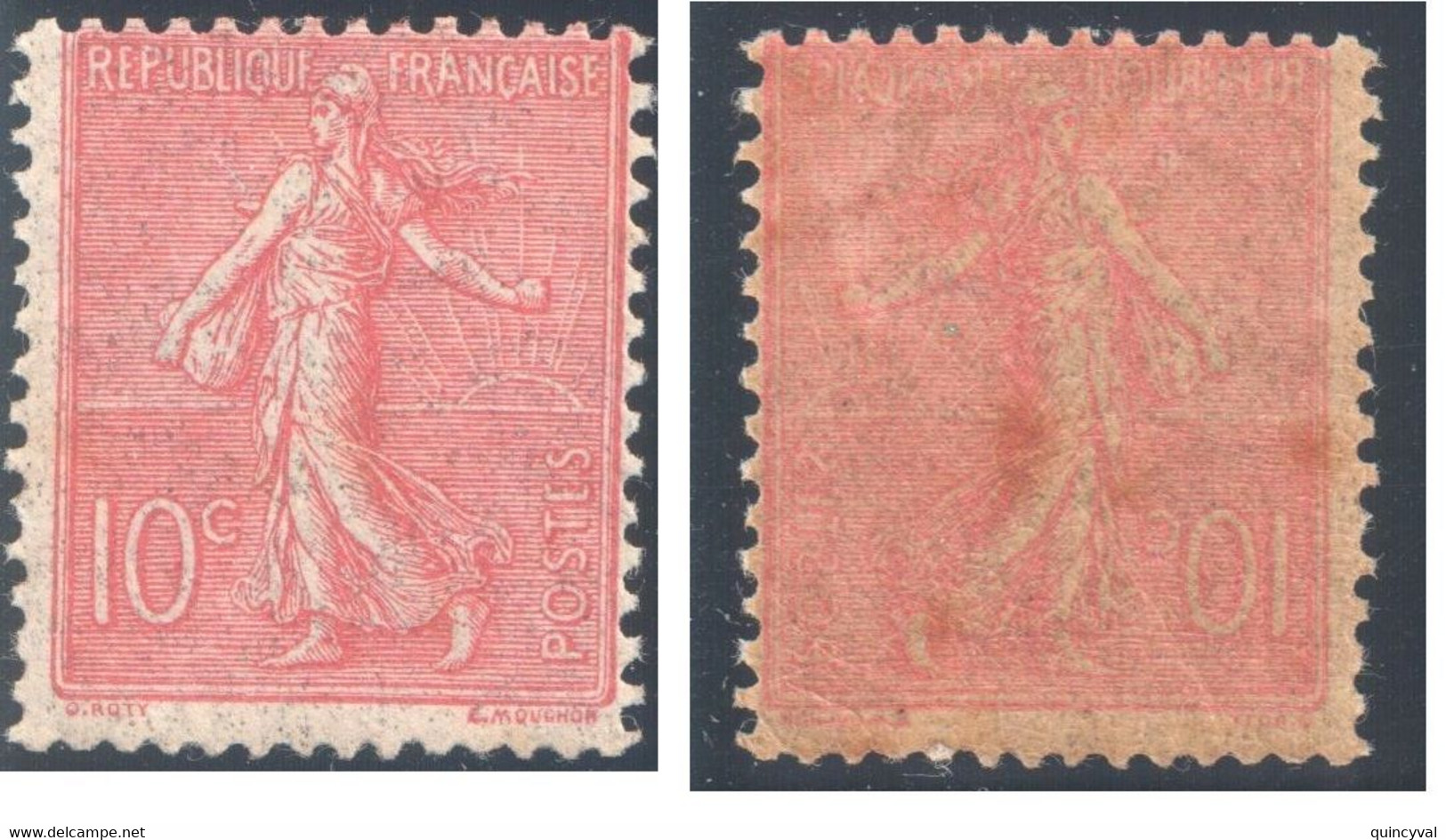 Semeuse Lignée 10c Rose Neuf Avec Gomme Impression RECTO VERSO Yv 129e - 1903-60 Säerin, Untergrund Schraffiert