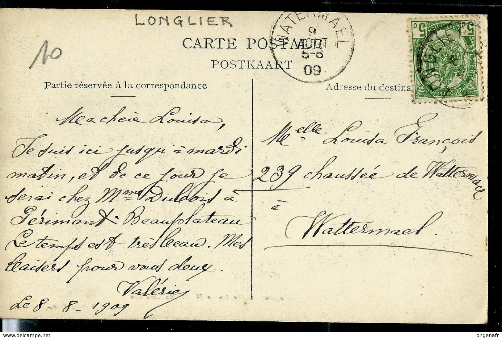 CP ( Longlier : Grotte De N.D. De Lourdes) Obl. LONGLIER  1909 - Poste Rurale