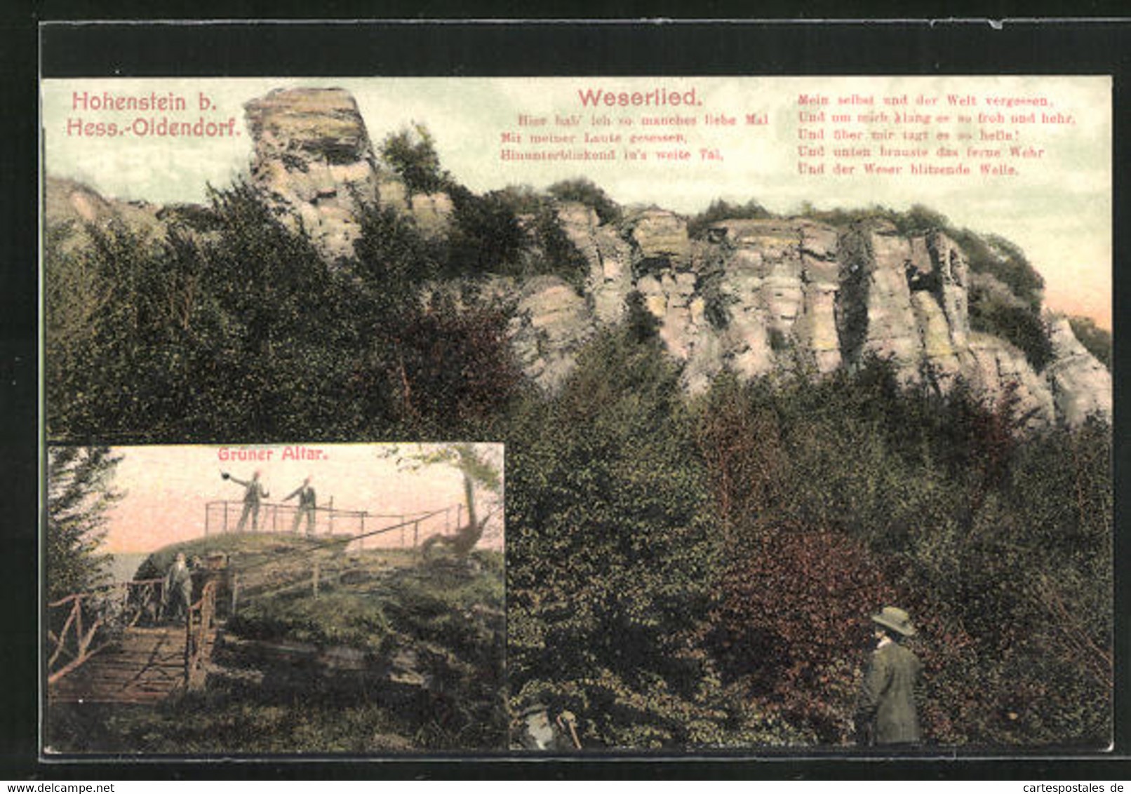 AK Hessisch Oldendorf, Blick Zum Hohenstein, Grüner Altar, Text Weserlied - Hessisch-Oldendorf