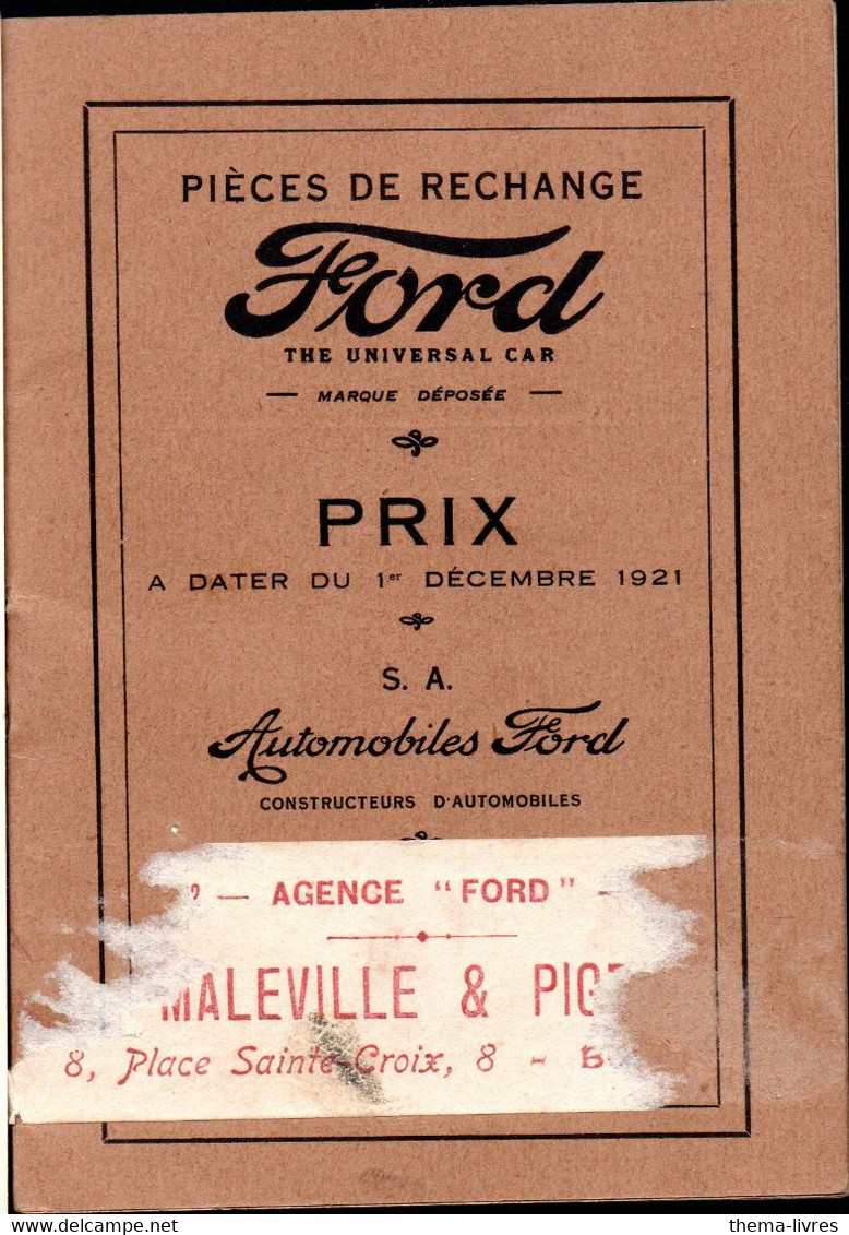 (automobile) Livret PIECES DE RECHANGE FORD1921  (PPP30105) - Advertising