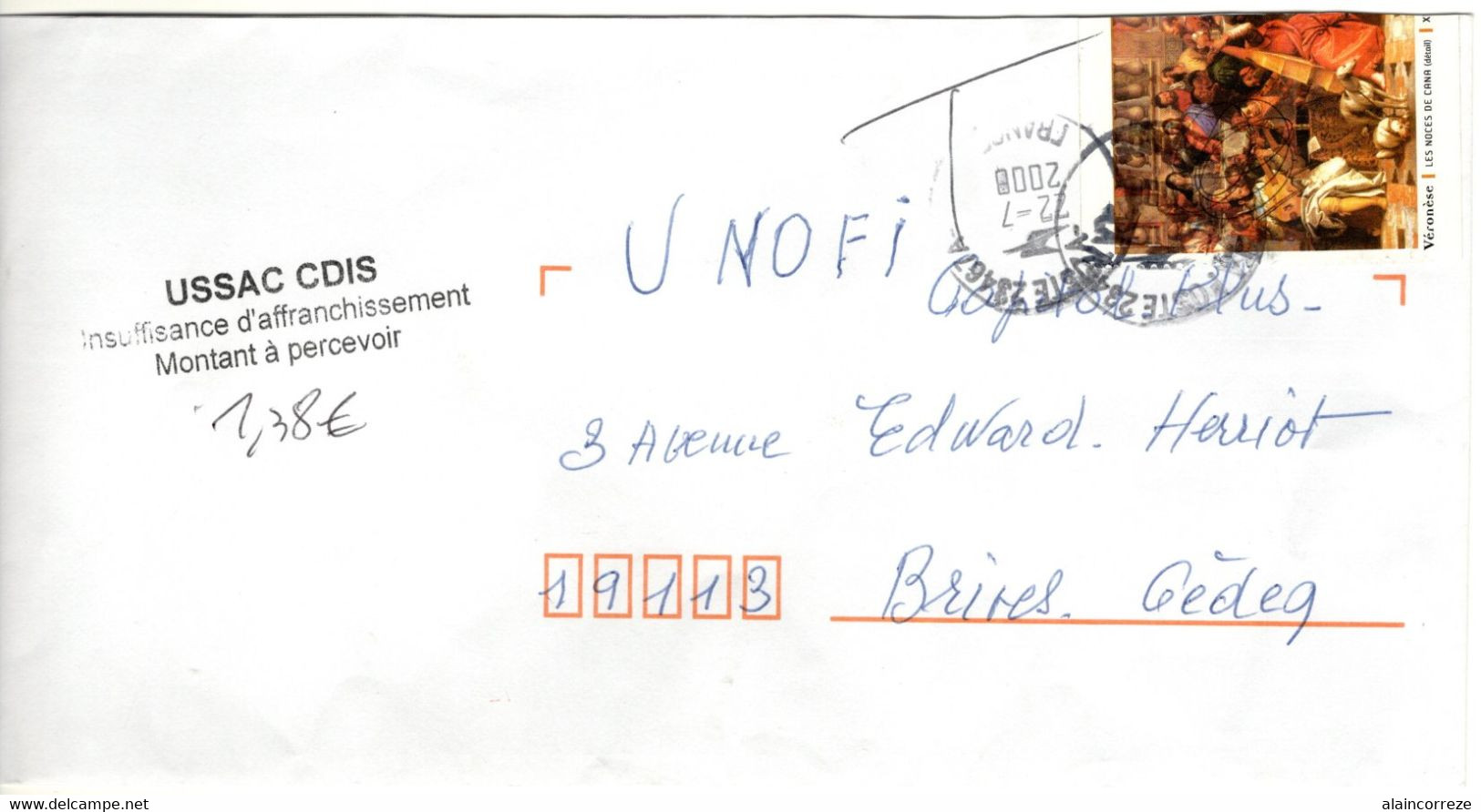 Courrier Taxé "inssufisance D'affranchissement Montant à Percevoir" Usage Frauduleux D'une Vignette Sans Valeur Véronèse - Sonstige & Ohne Zuordnung