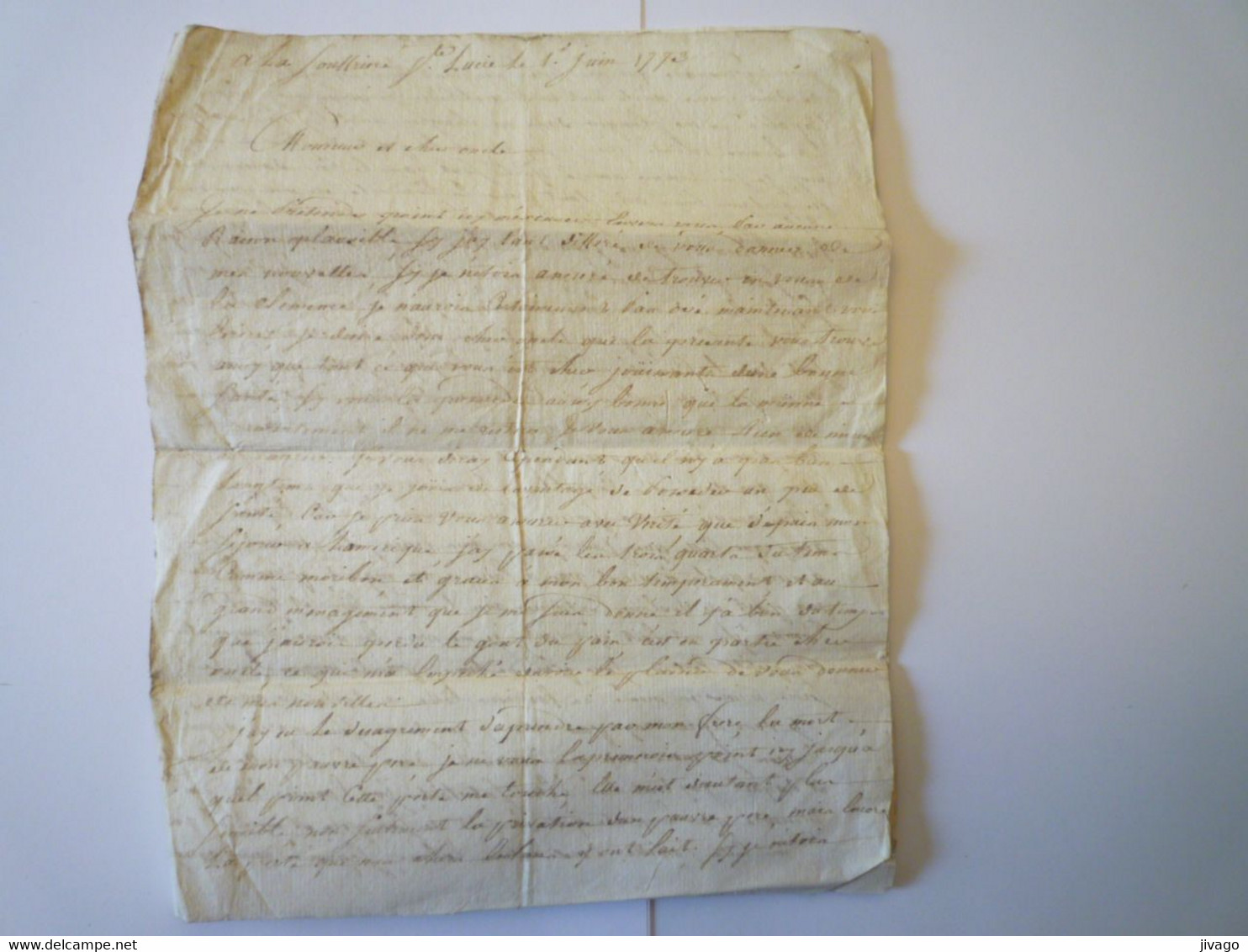 2021 - 2357  RARE LETTRE De SAINTE-LUCIE  (à La Souffrière) Du 1er Juin 1773   XXX - Non Classés