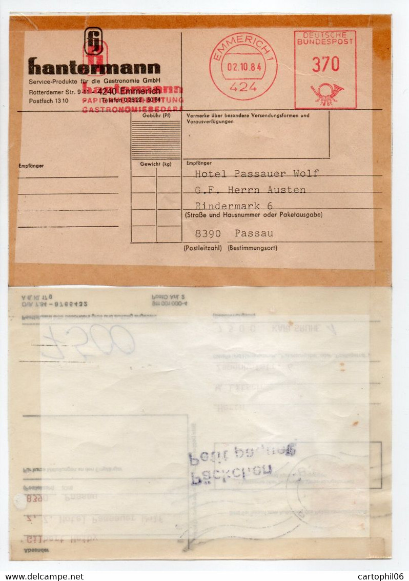 - Lettre PASSAU Pour KARLSRUHE 2.10.1984 - Cachet Päckchen Petit Paquet - - Storia Postale