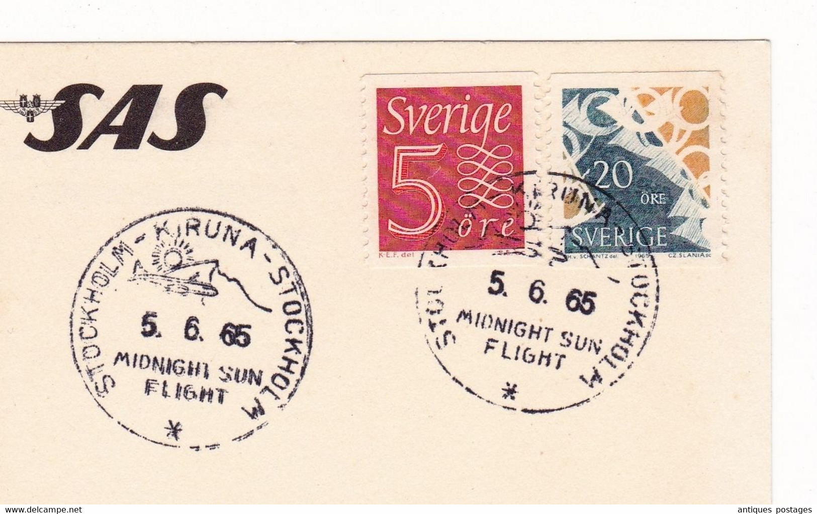 Suède 1965 Sverige 1er Vol Arctique Avion Aviation First Midnight Sun Flight Stockholm Kiruna SAS Sweden - Cartas & Documentos