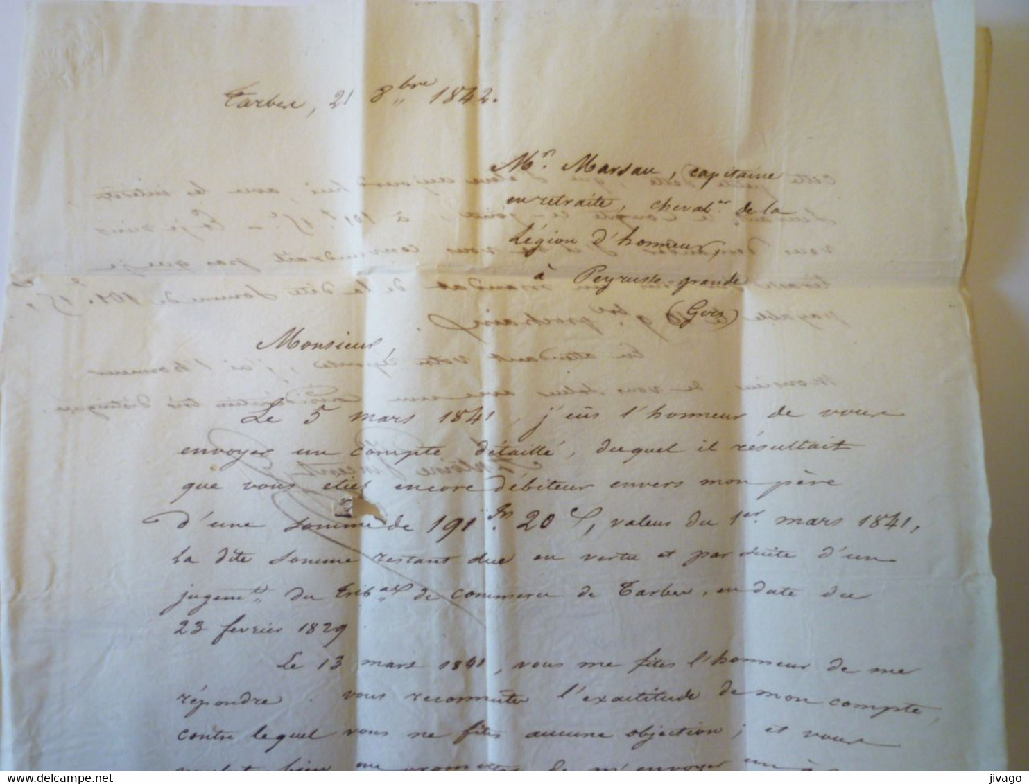 2021 - 2365  LETTRE Au Départ De TARBES à Destination De PEYRUSSE-GRANDE (Gers)  1842  XXX - Non Classés