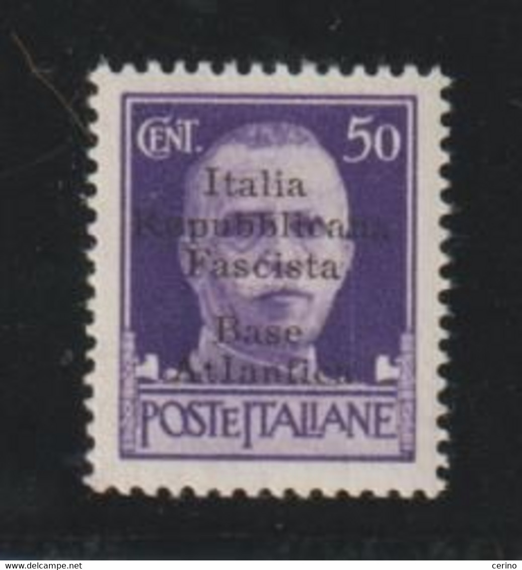 R.S.I - BASE  ATLANTICA:  1943  IMPERIALE  -  50 C. VIOLETTO  N. -  VARIETA'  I  DIVERSA  -  TIMBR. BIANCHI  - CEI 11 H - Sonstige & Ohne Zuordnung