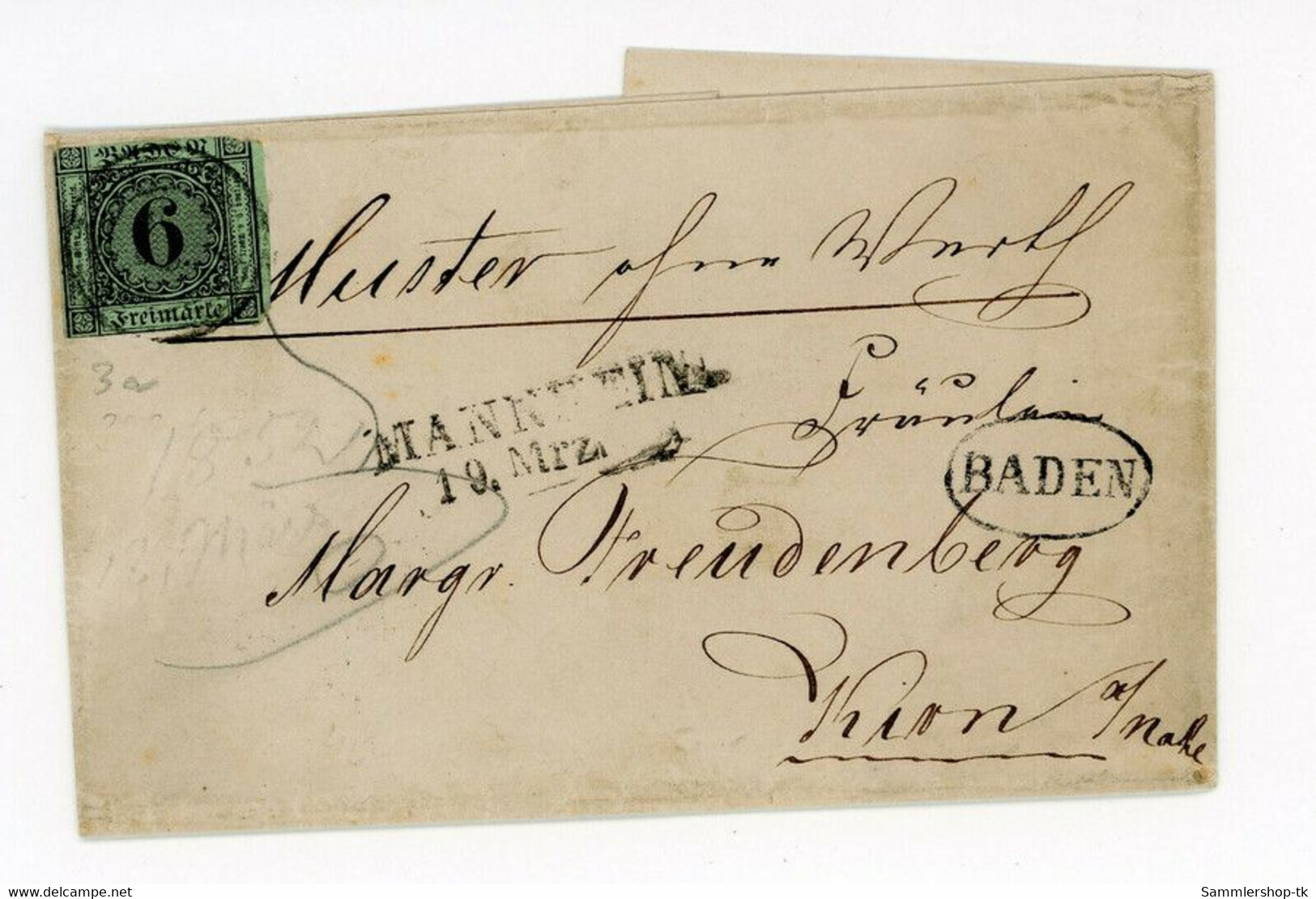 Baden Einzelfrankatur Michel Nr. 3 Mannheim - Creuznach - Storia Postale