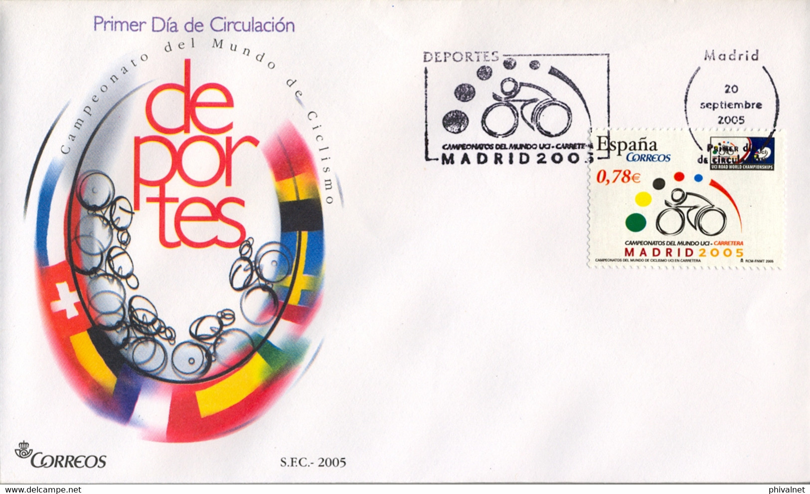 2005 , SOBRE DE PRIMER DIA , ED. 4184 - CAMPEONATOS DEL MUNDO DE CICLISMO EN CARRETERA , CYCLING - FDC