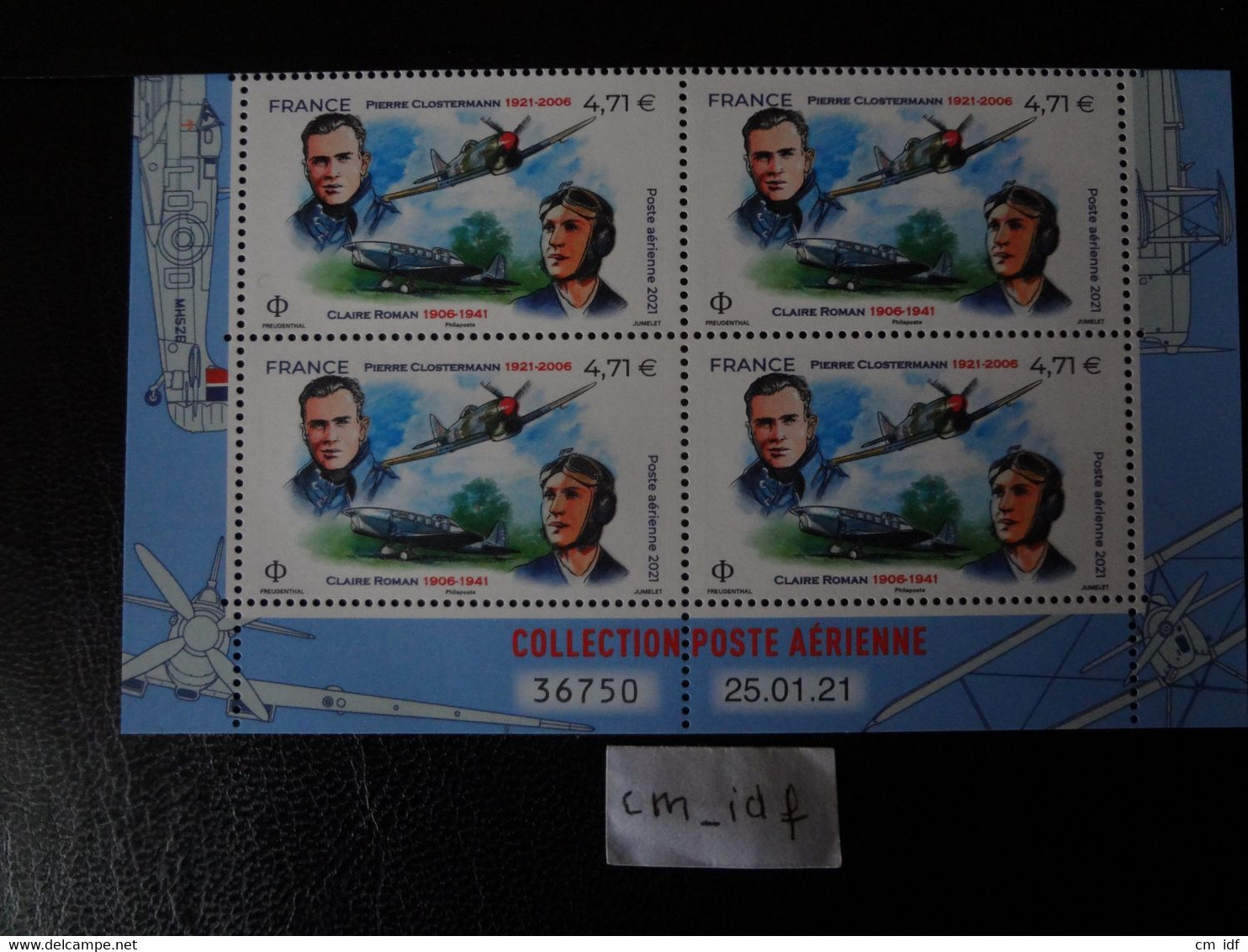 FRANCE 2021 4,71 POSTE AÉRIENNE " CLAIRE ROMAN - PIERRE CLOSTERMANN  " COIN DATÉ DE 4 TIMBRES DATE 25.01.21 AVIATEURS - Airmail