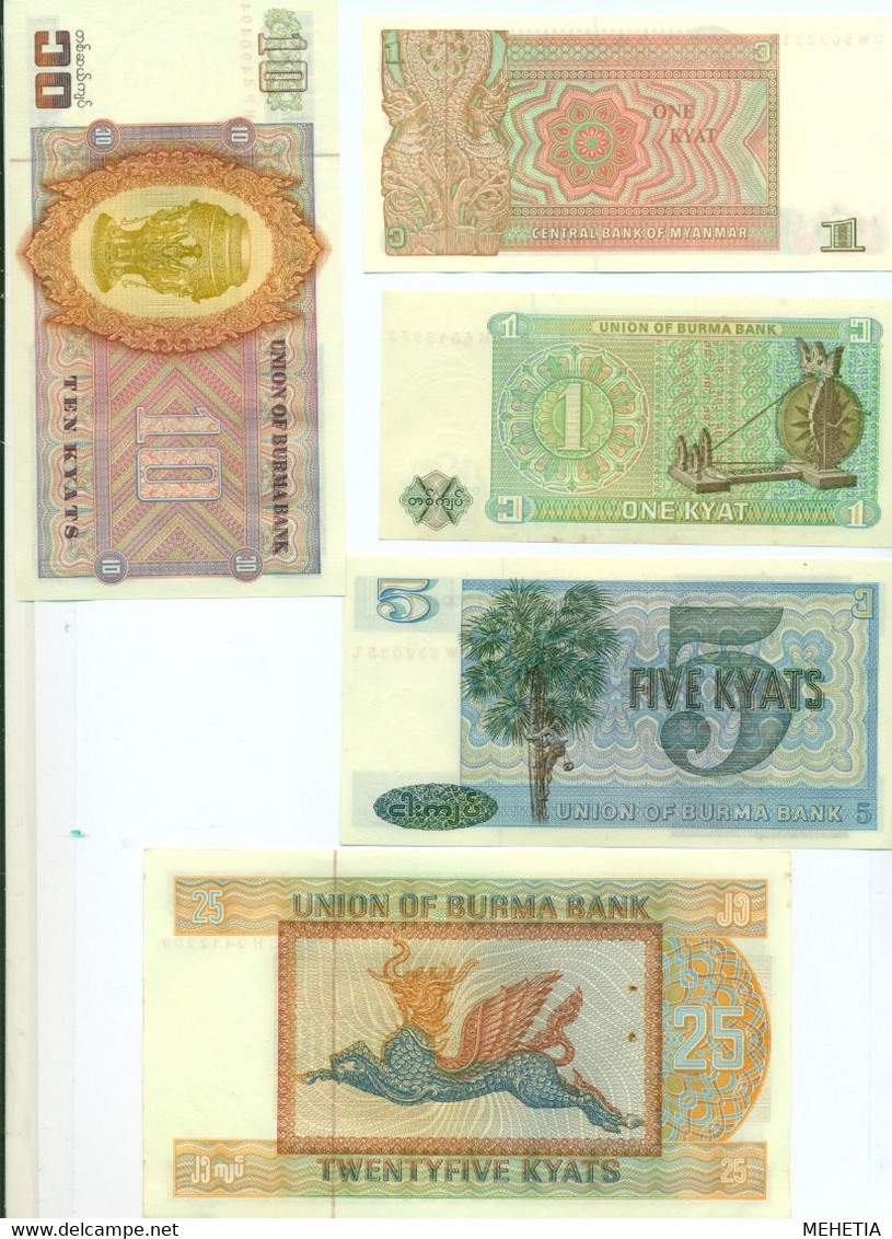 ️ Burma Бирма 1972 Lot 5 Notes #P56 + 57 + 58 + 59 + 67 UNC Cat $18.00 ️ - Myanmar