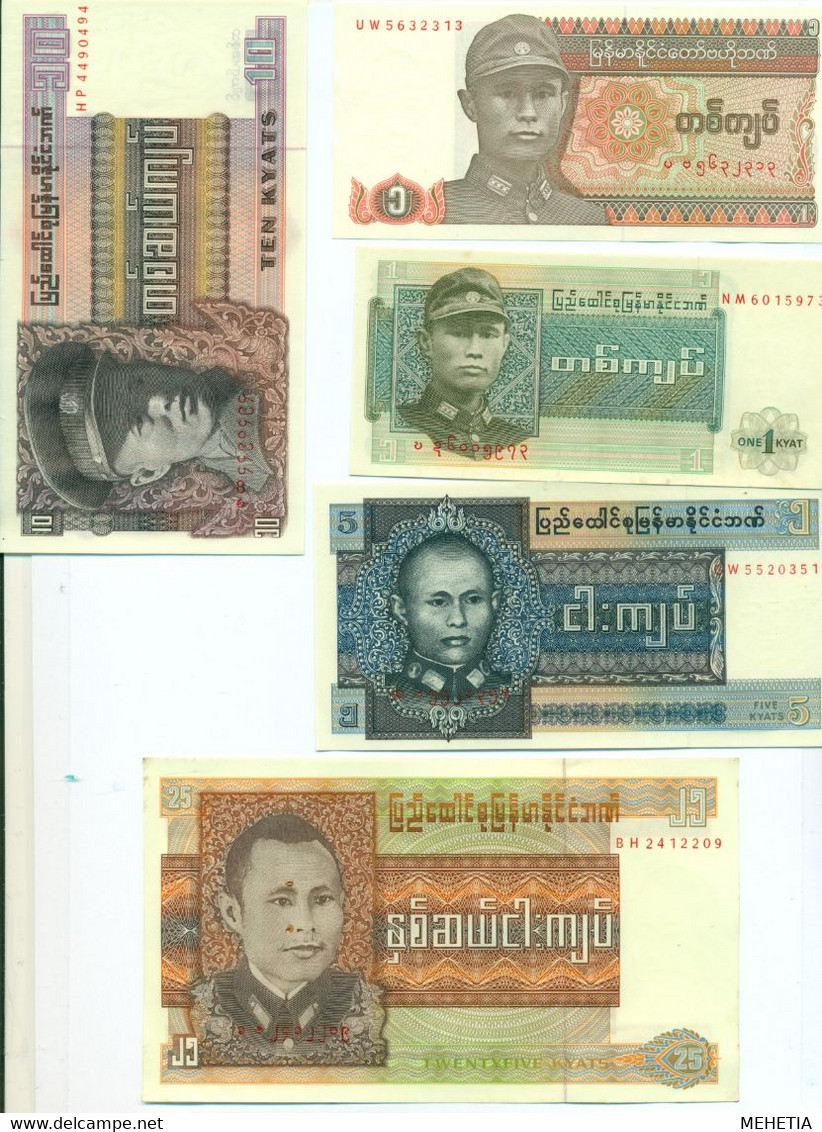 ️ Burma Бирма 1972 Lot 5 Notes #P56 + 57 + 58 + 59 + 67 UNC Cat $18.00 ️ - Myanmar