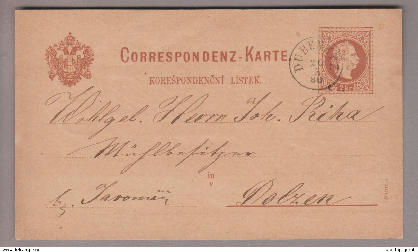 Tschechien Heimat Dubenetz (Dubenec) 1880-03-20 Auf 2 Kr. Ganzsache Nach Dolzen - ...-1918 Prephilately