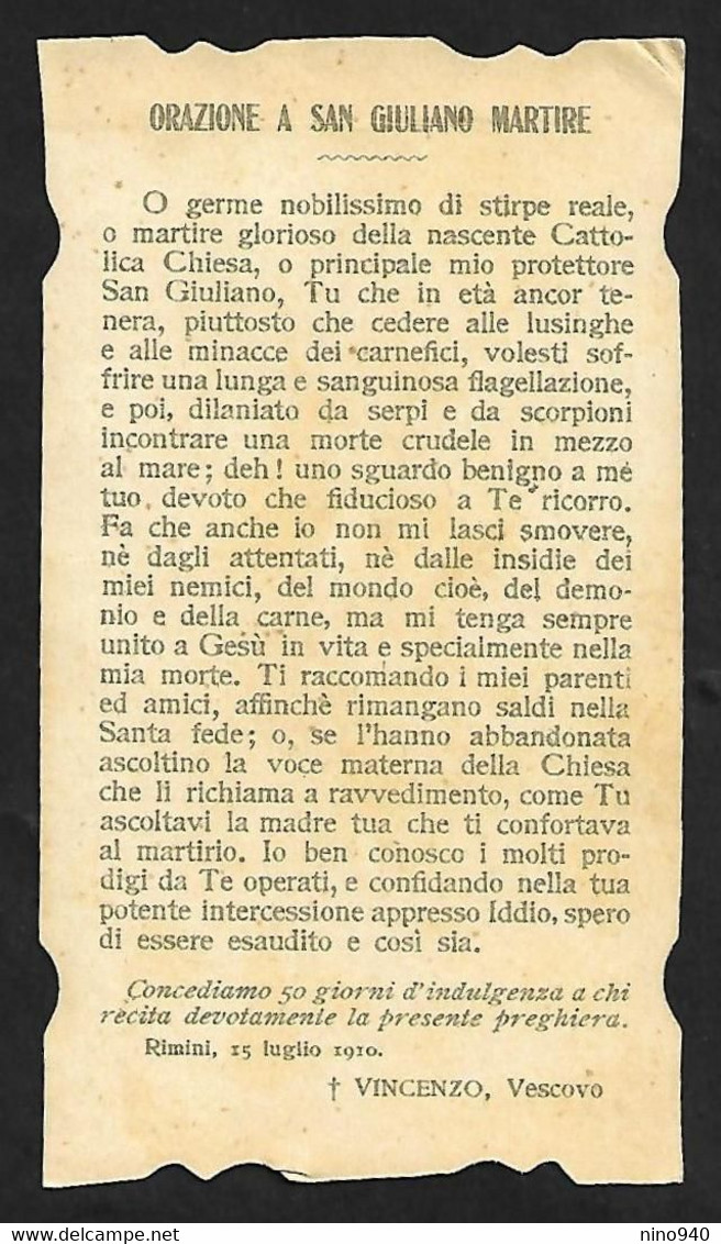 Santino/holycard: S. GIULIANO M. - Rimini - E - PR - Cromolitografia - Religión & Esoterismo