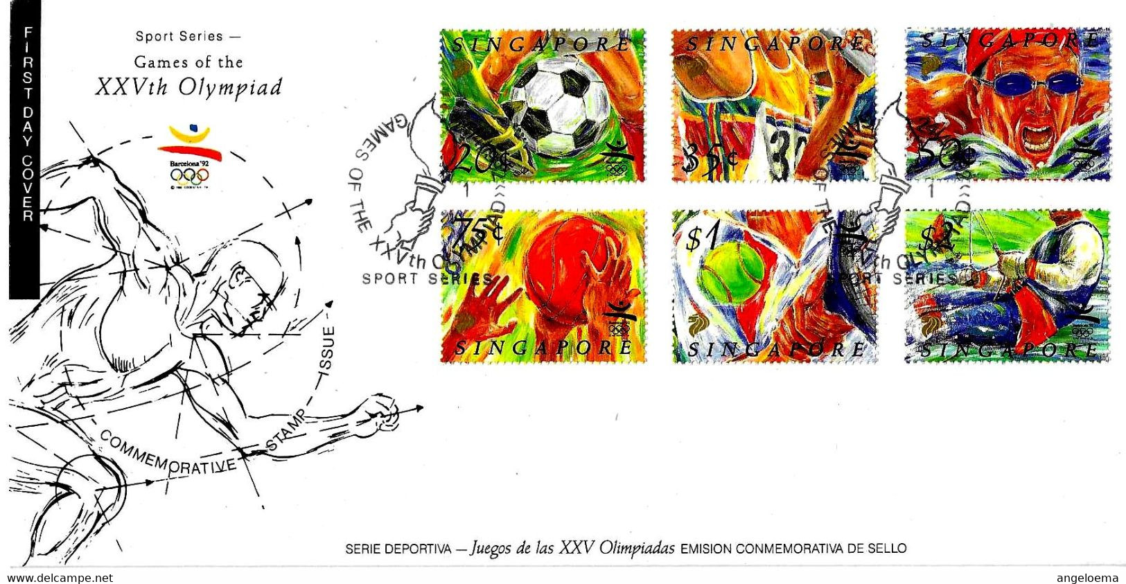 SINGAPORE - 1992 Olimpiadi Barcellona Serie Compl.6v. Annullo (fiaccola Olimpica) Su Busta Fdc - 8203 - Sommer 1992: Barcelone