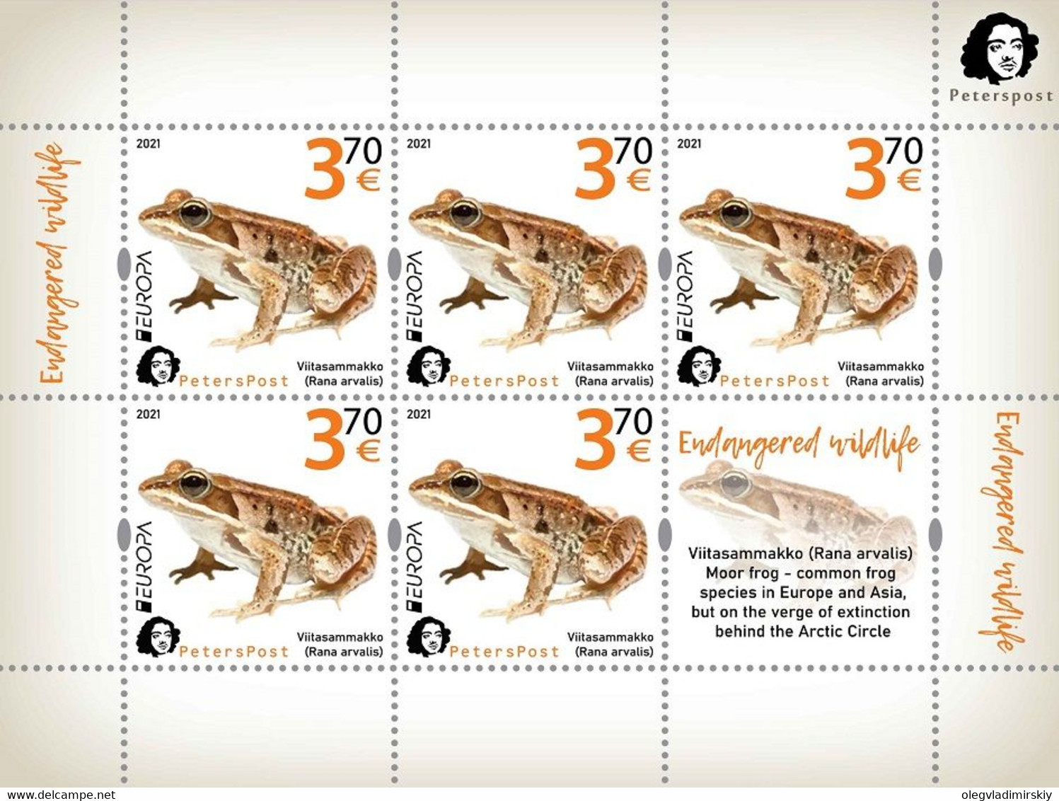 Finland 2021 Europa Endangered Wildlife Frog Sheetlet Of 5 Stamps And Label Only Of Peterspost Issue - Neufs