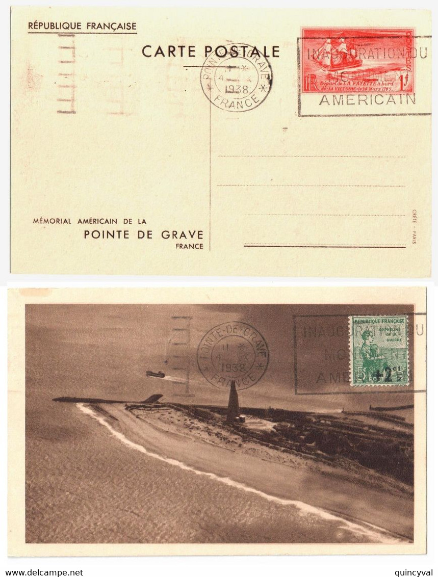 POINTE DE GRAVE Mémorial Carte Postale Entier 55c Bleu Ob Meca Inauguration Recto 5c +2c 1/2 Orphelin Yv 163 EP 12 - Postales Tipos Y (antes De 1995)