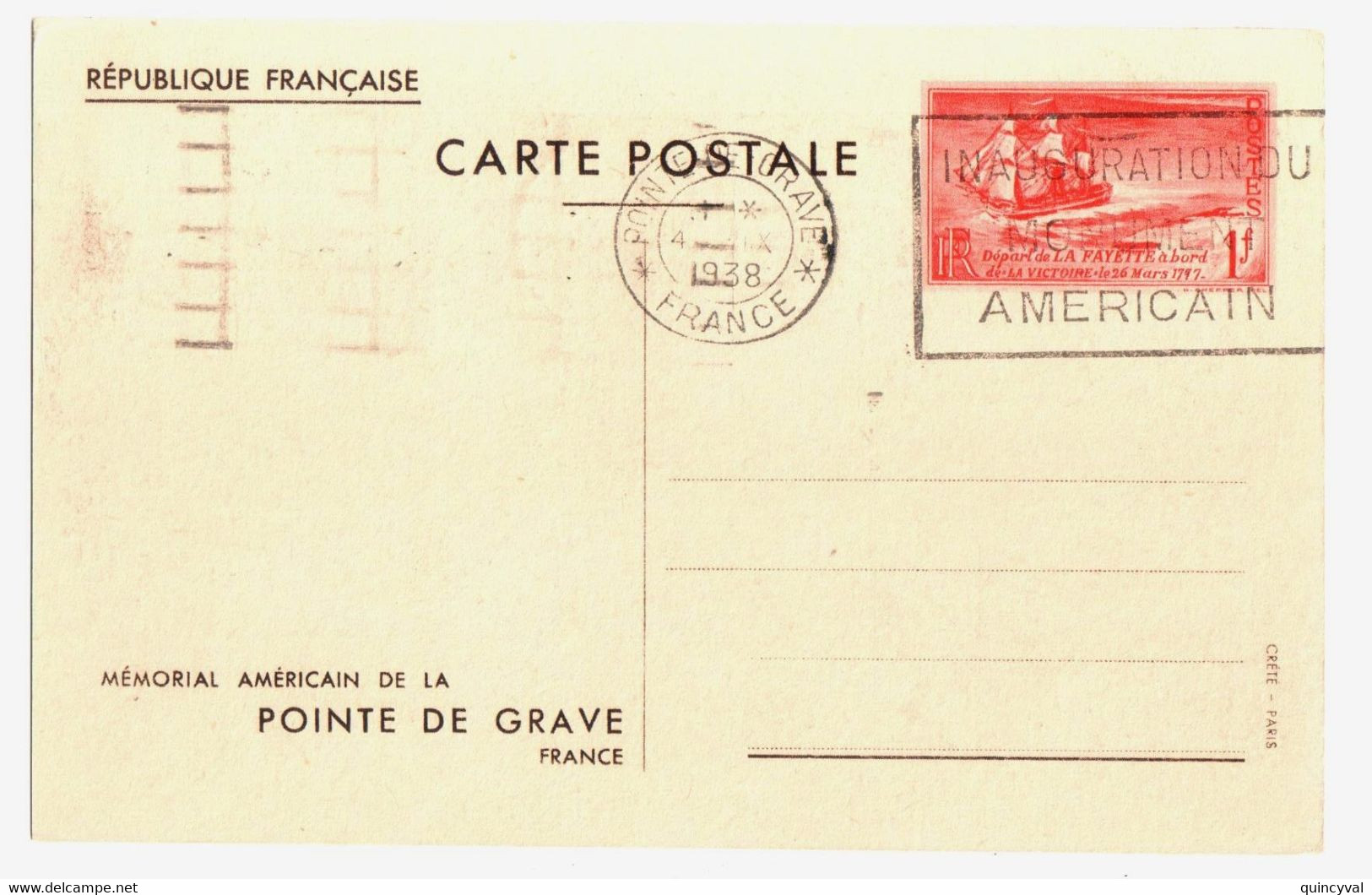 POINTE DE GRAVE Mémorial Carte Postale Entier 55c Bleu Ob Meca Inauguration Recto 5c +2c 1/2 Orphelin Yv 163 EP 12 - Standard Postcards & Stamped On Demand (before 1995)