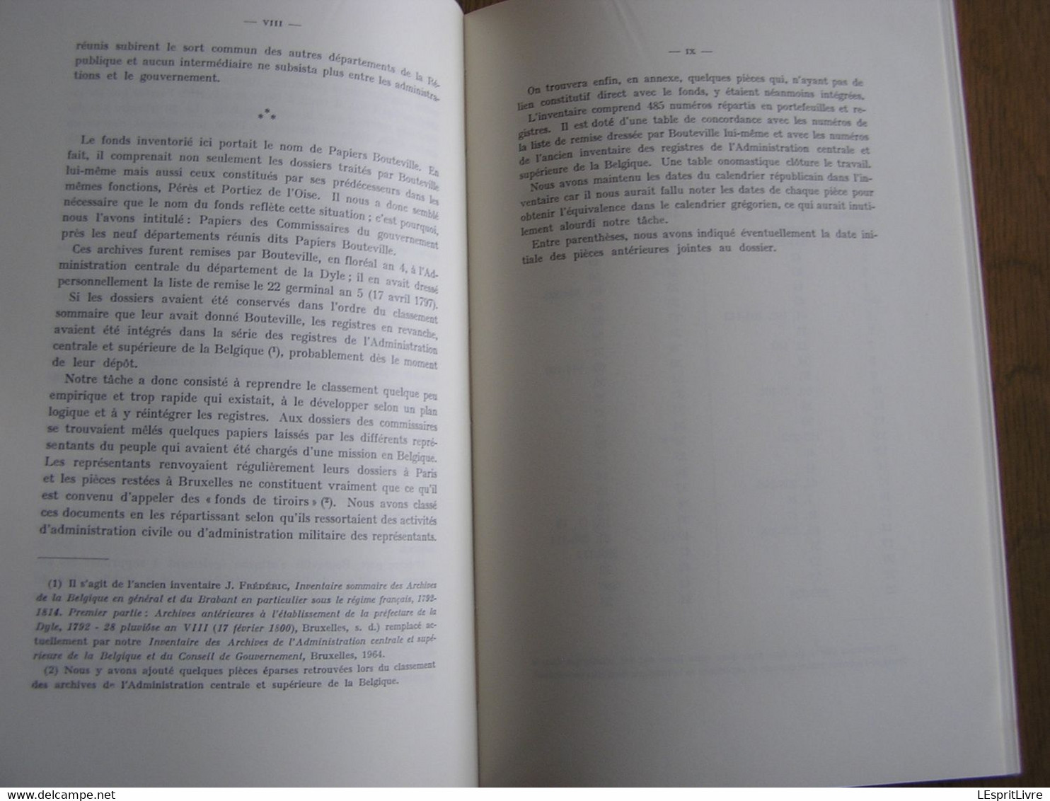 INVENTAIRE DES PAPIERS BOUTEVILLE 9 Départements Régionalisme Brabant Bruxelles Sambre Et Meuse Ourthe Escaut Dyle Lys - België