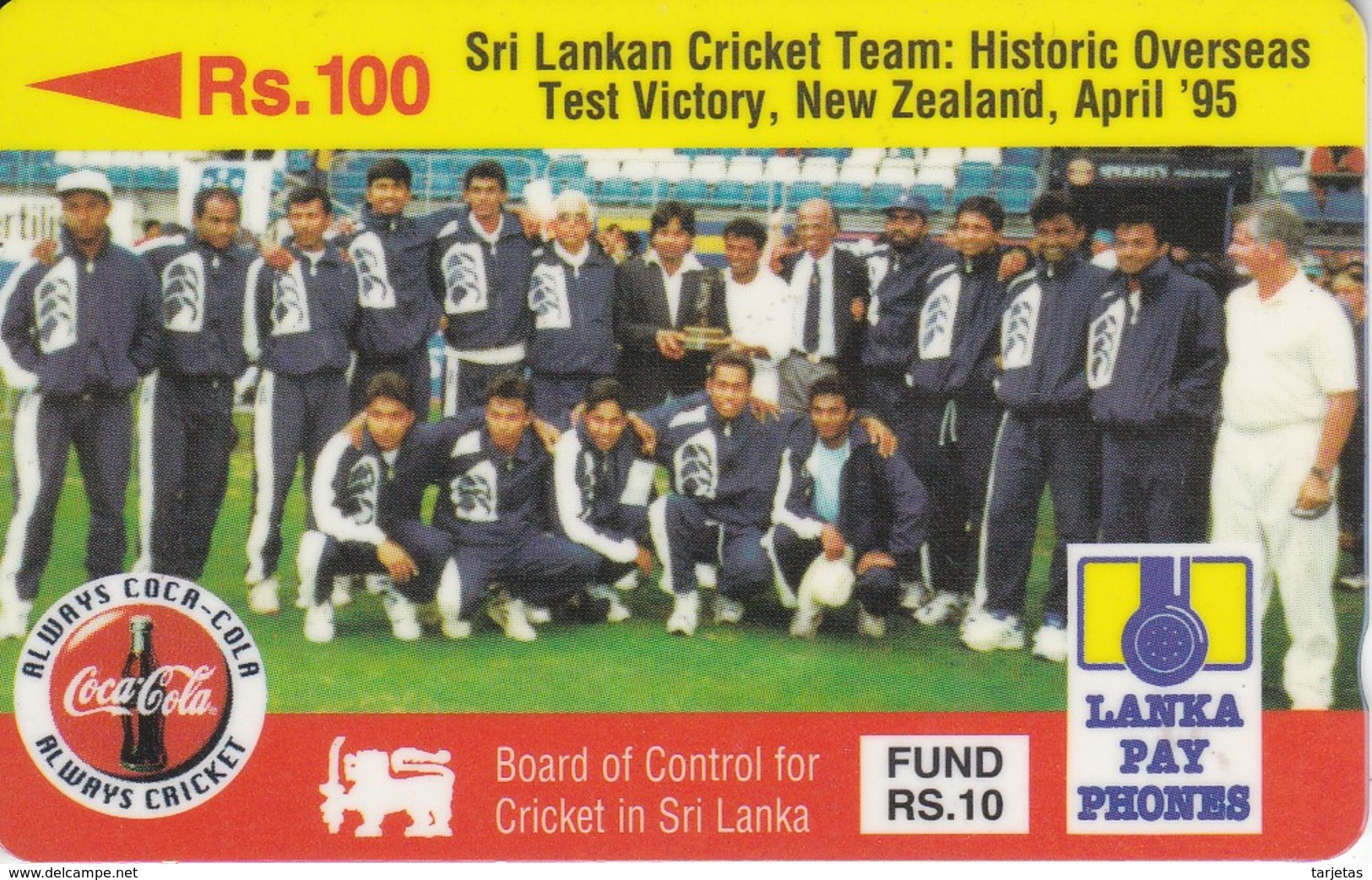 (14SRLA) TARJETA DE SRY LANKA DE Rs.100 CRICKET TEAM - COCA-COLA - COKE - Sri Lanka (Ceylon)