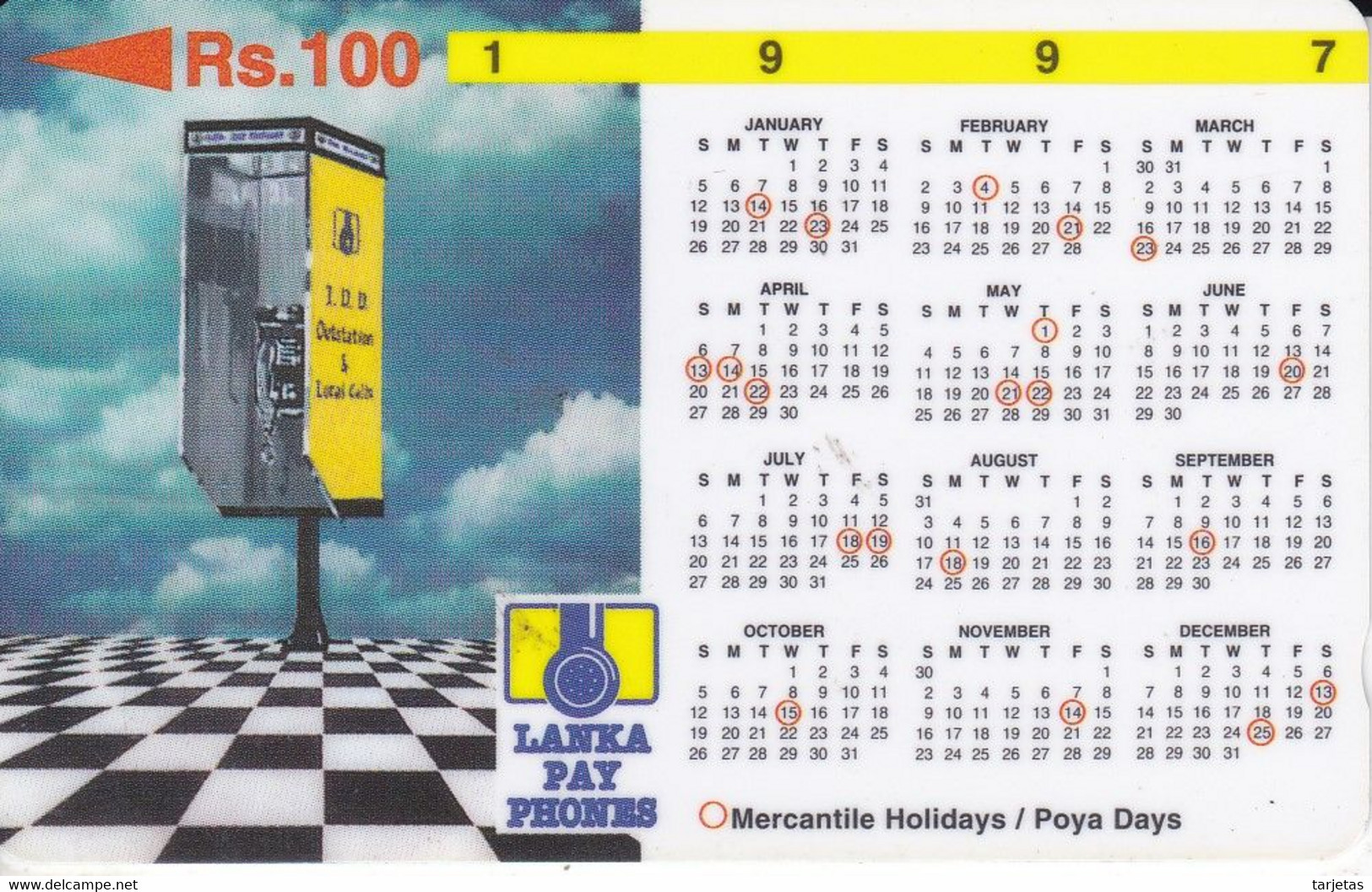 (31SRLB) TARJETA DE SRY LANKA DE Rs.100 CALENDARIO 1997 - Sri Lanka (Ceilán)