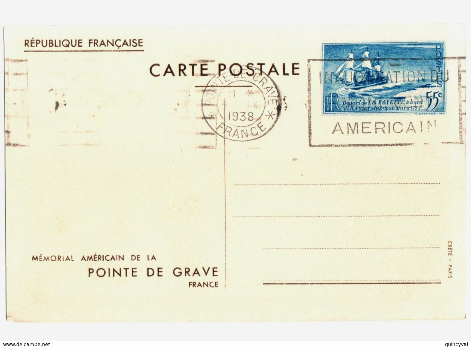 POINTE DE GRAVE Mémorial Carte Postale Entier 1 F Rouge Ob Meca Inauguration Recto 5c +2c 1/2 Orphelin Yv 163 EP 13 - Standard Postcards & Stamped On Demand (before 1995)