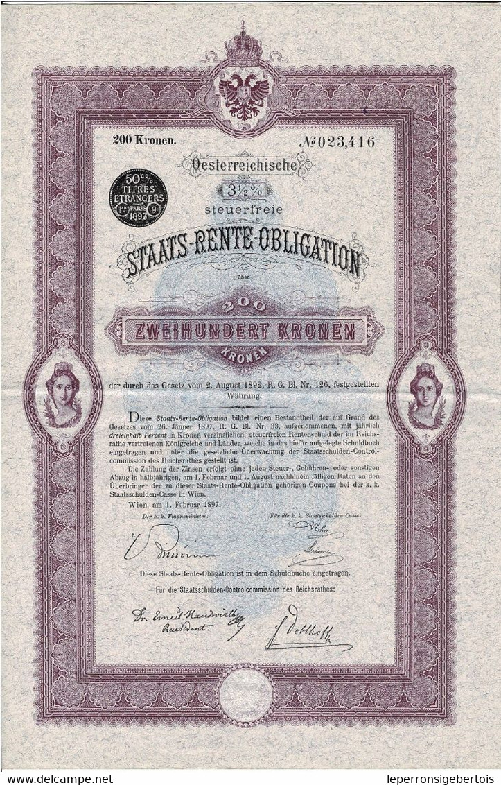 Titre Ancien - Oesterreischische Staats Rente Obligation - Obligation D'Etat Autrichienne - Titre De 1897 - A - C