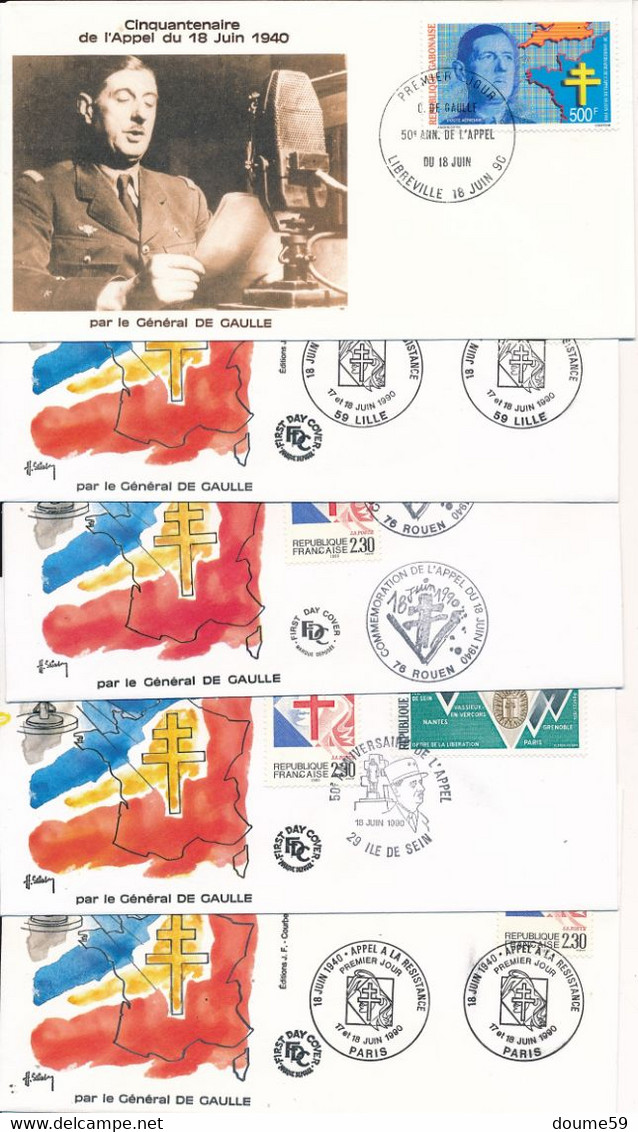 EC-432: DE GAULE : Lot De 10 Obl Sur Enveloppes (cinquantenaire De L'appel Du 18 Juin) - De Gaulle (Generale)