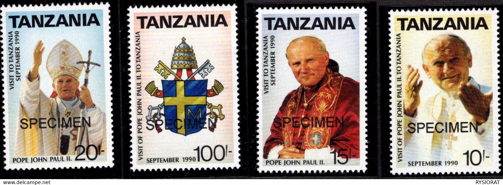 TANZANIA - SPECIMEN SAMPLE - STAMPS - POPE JOHN PAUL II BLOCK MINT NOT HINGED SOUVENIR - Papes