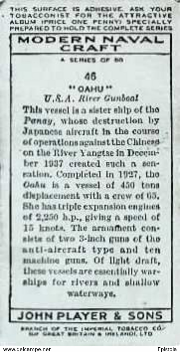 ► N°46  "Cahu" U.S.A. River Battleship  MODERN NAVAL CRAFT  Chromo JOHN PLAYERS & SONS  CIGARETTE Imperial Tobacco - Player's