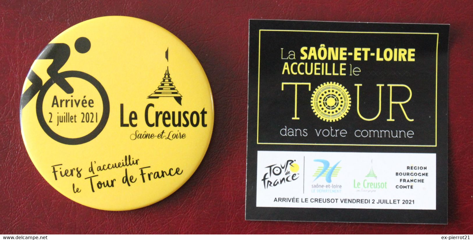 Cyclisme : Tour De France 2021 , Autocollant Et Badge Du Creusot , Ville étape - Ciclismo