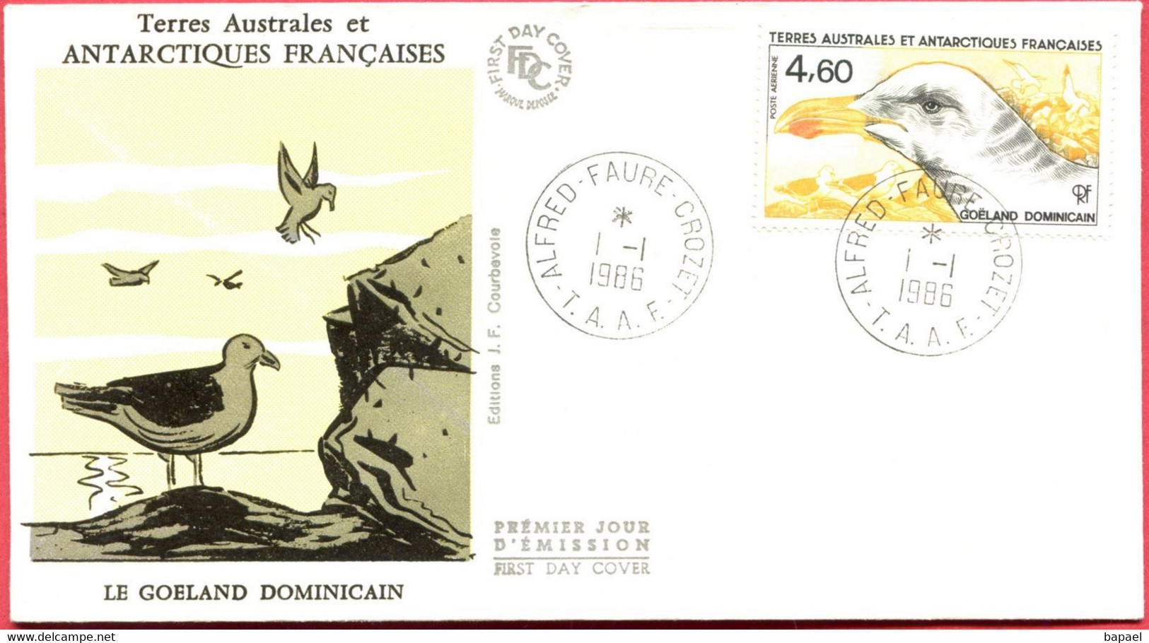 Env. FDC - TAAF - Alfred-Faure (Archipel Crozet) (1-1-86) - Le Goeland Dominicain - FDC