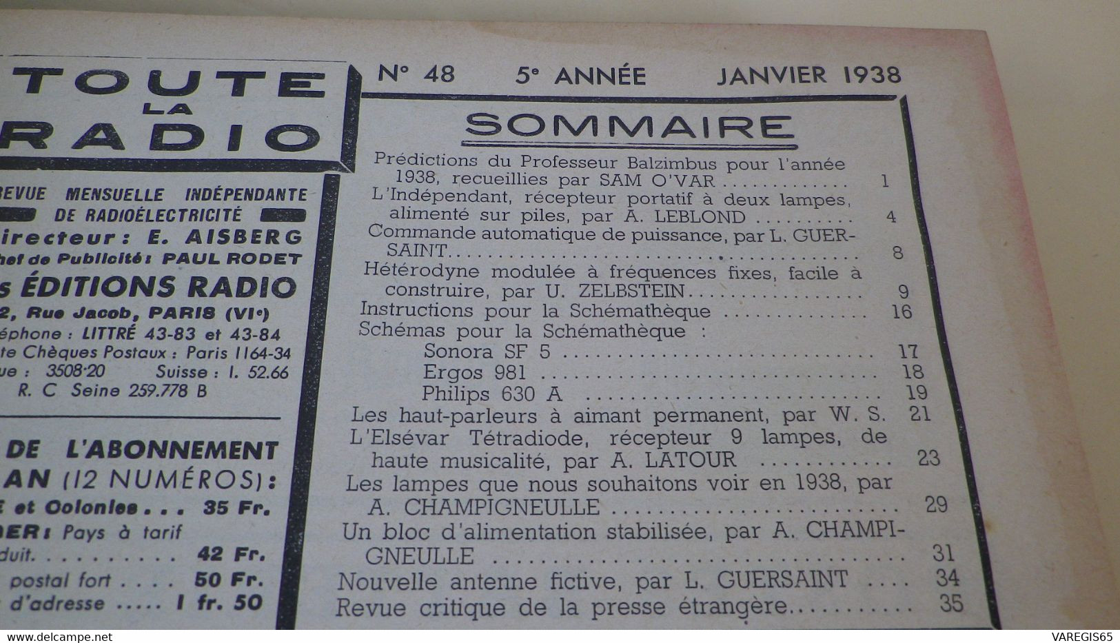 REVUE TOUTE LA RADIO - RECUEIL DES 12 NUMEROS DE L' ANNÉE 1938 - RELIURE EDITEUR FROTTÉE - INTERIEUR TRES BIEN