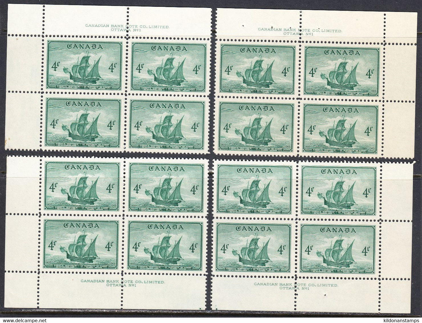 Canada 1949 Mint No Hinge/mounted, Corner Blocks, Plates 1 & 2, See Notes, Sc# 282, SG 412 - Ongebruikt