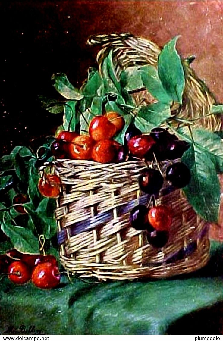 CPA Illustrateur FRUITS NATURE MORTE, PANIER DE BELLES CERISES , CHERRIES IN BASKET A/s M BILLING , Hildesheimer - Plantes Médicinales