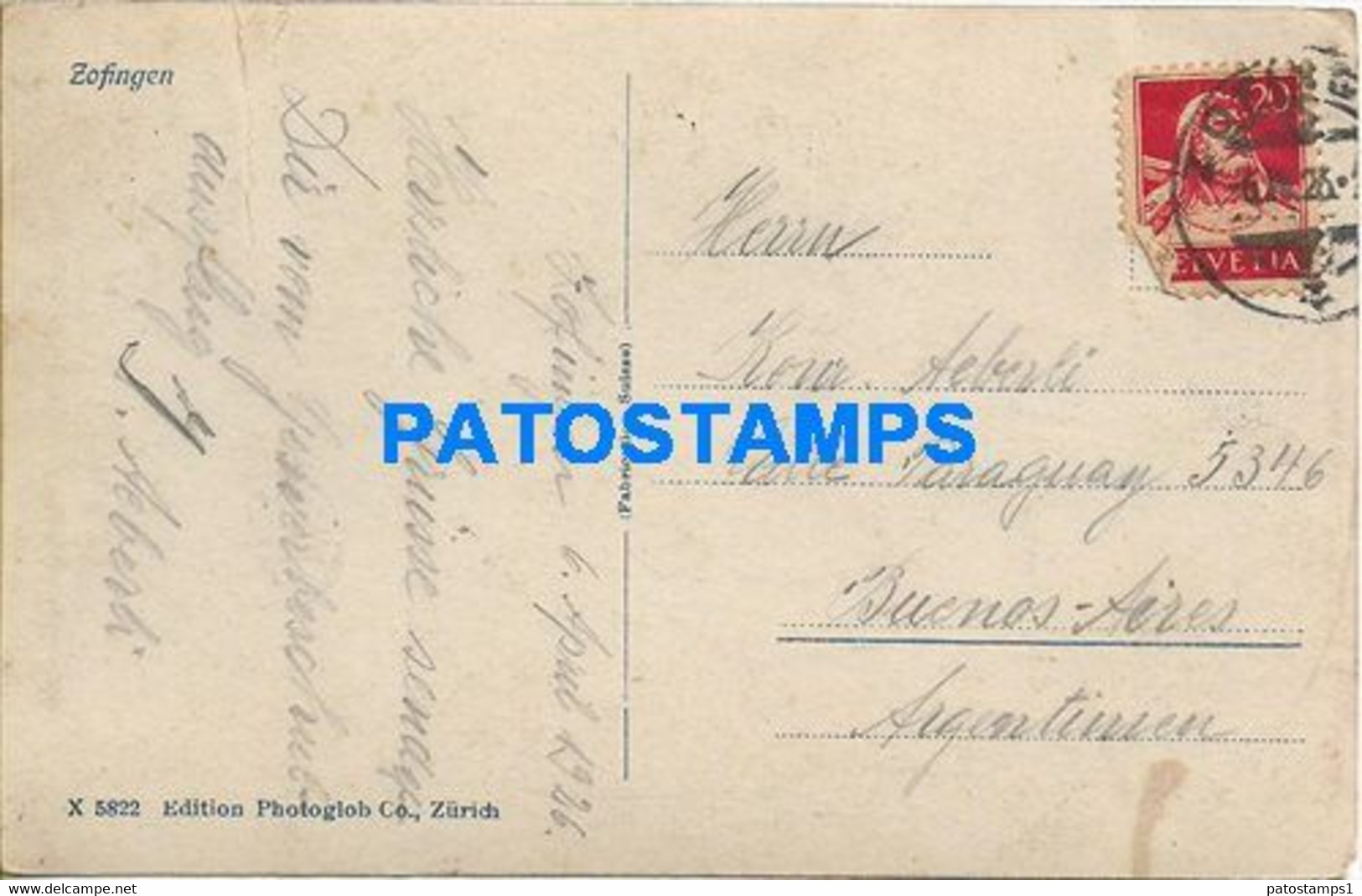 164486 SWITZERLAND ZOFINGEN VIEW PANORAMA BREAK CIRCULATED TO ARGENTINA POSTAL POSTCARD - Zofingen