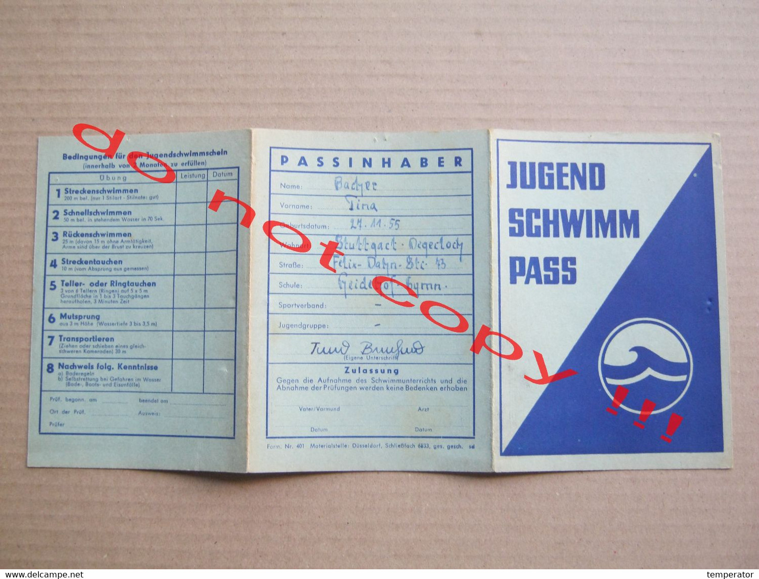 JUGEND SCHWIMM PASS ( 1966 ) - Natation