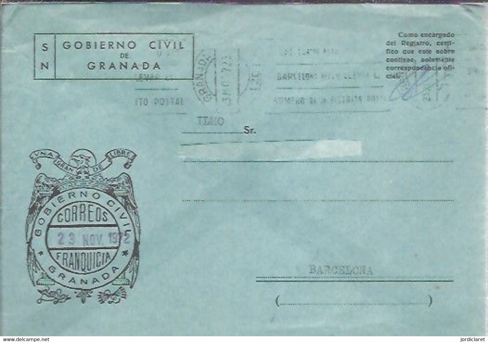 GOBIERNO CIVIL 1972 - Postage Free