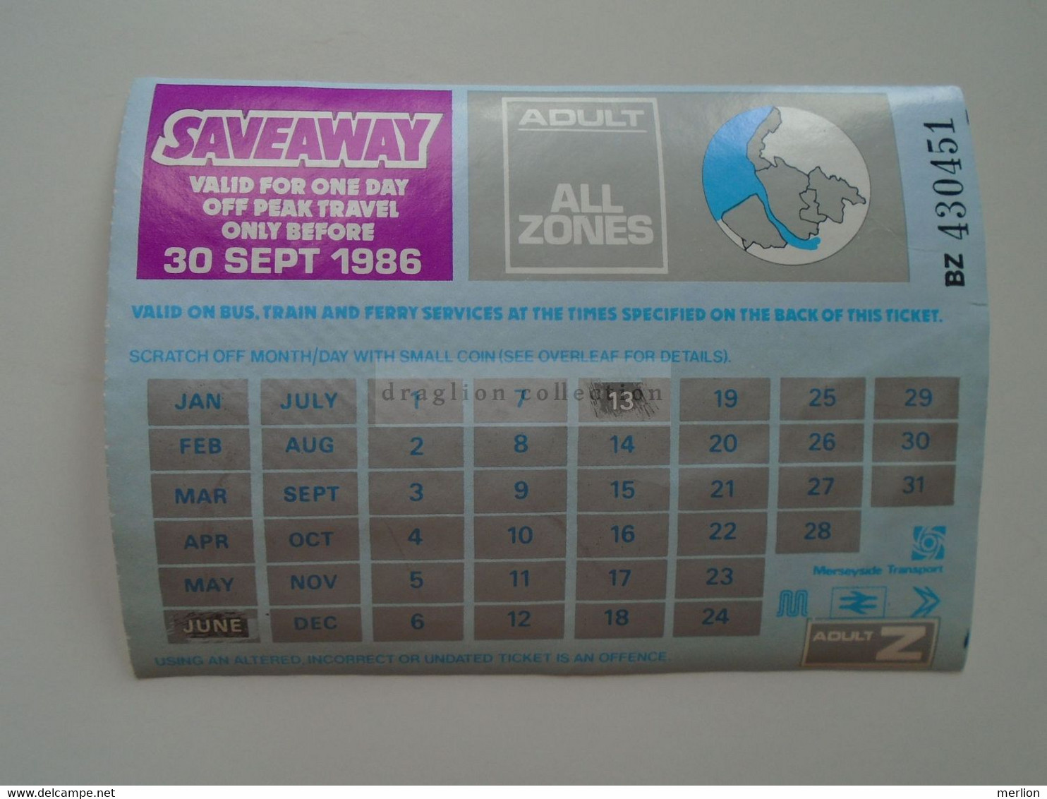 DT010 Ferry Ticket  SEAWAY   1986   Adult   Valid On Bus Train And Ferry Services -Merseyside Transport - Europa